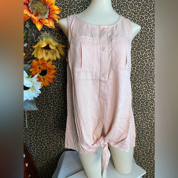 🌴3/$30🌴DOE & RAE Mauve Button Down Front Pockets & Tie Sleeveless Top NWT - Picture 4 of 11